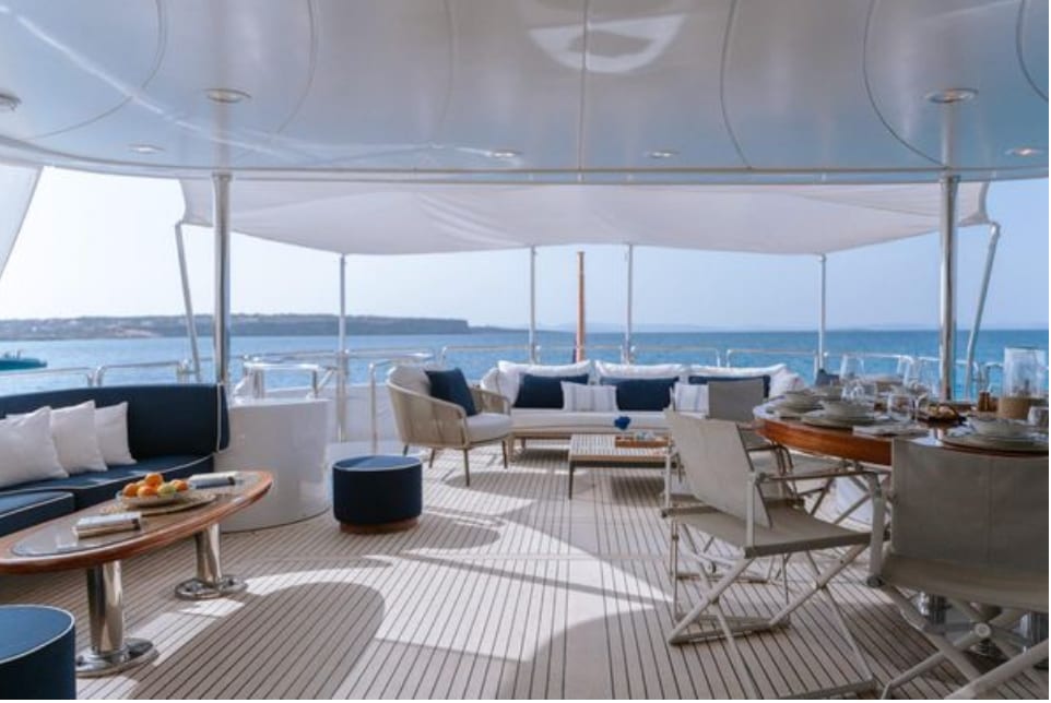 Shaded seating and dining on the sun deck